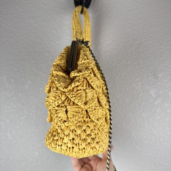 Patricia Nash Laureana Frame Satchel Yellow Woven Scallop Raffia Straw Crossbody - Picture 5 of 11